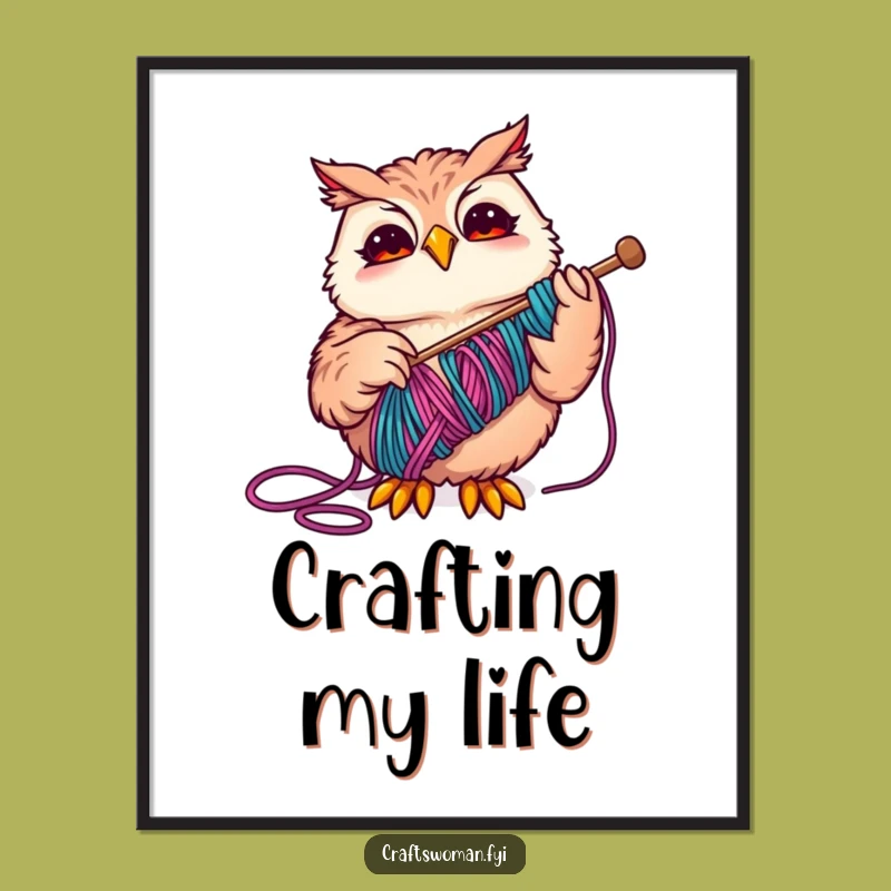 Funny Owl Yarn Art Poster - Joyful Craft Decor Gift Idea