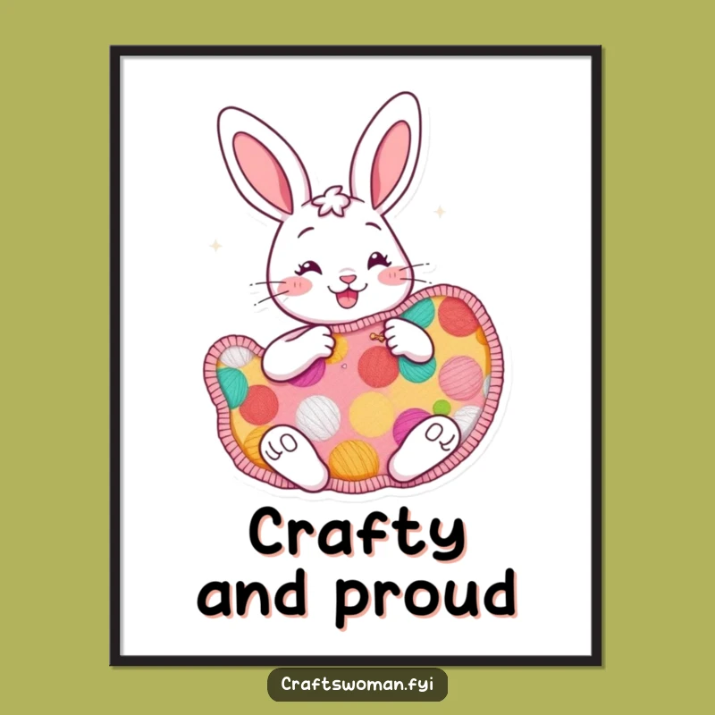 Funny Cheerful Bunny Sewing Poster - Inspiring Craft Wall Art