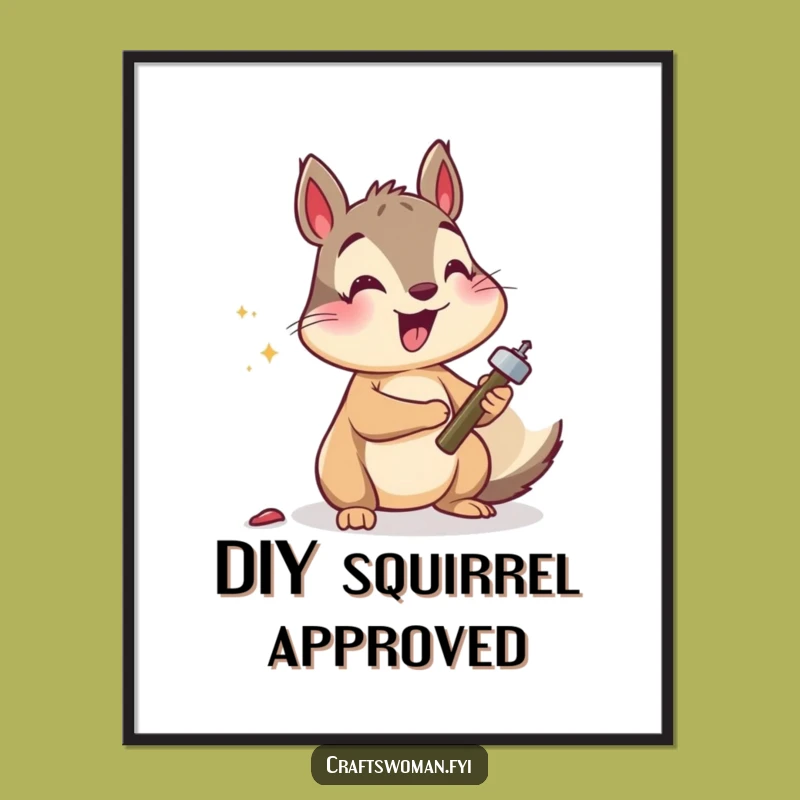 Funny Squirrel Hammering Poster: Hilarious Wall Art for Crafty Homes and Offices