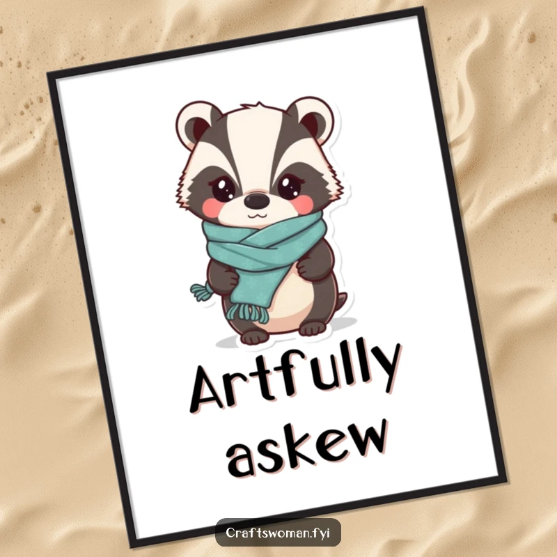 Funny Badger Knitter Poster: A Whimsical Badger Proudly Displaying a Slightly Lopsided Knitted Scarf, Whimsical Wall Art.