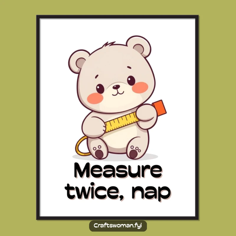 Funny Bear Measuring Poster: Whimsical Wall Art for Workshops and Man Caves