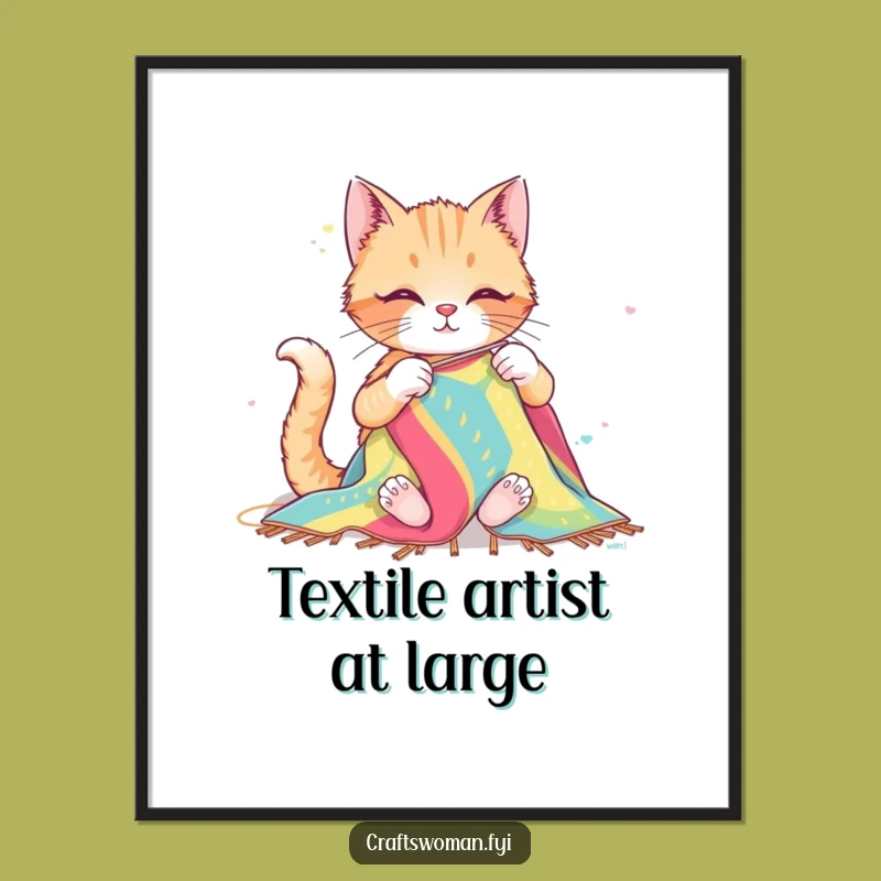 Funny Cat Sewing Poster: Adorable Feline Craftsmanship for Humorous Wall Decor