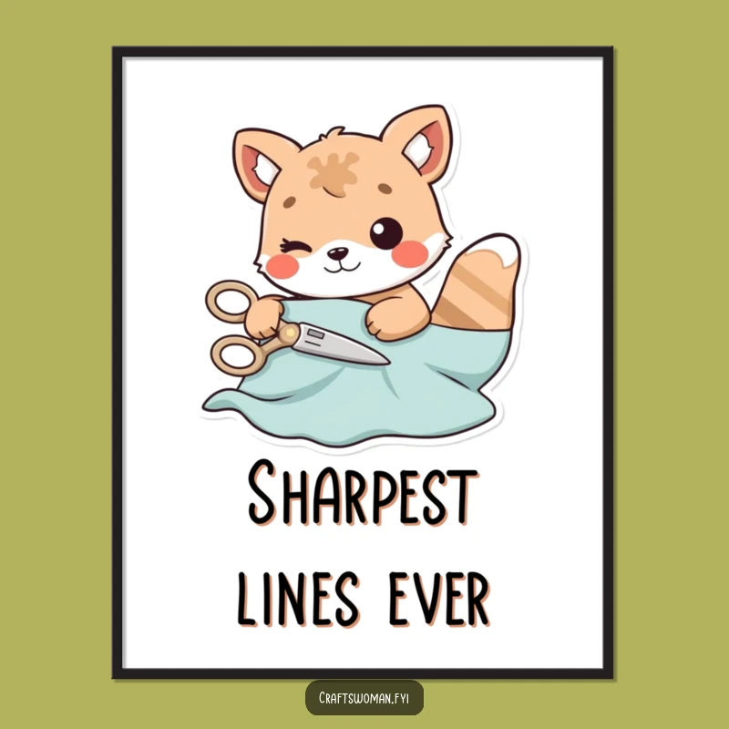 Funny Cutting Animal Art Poster: Playful Crafter At Work, Unique Sewing Gift