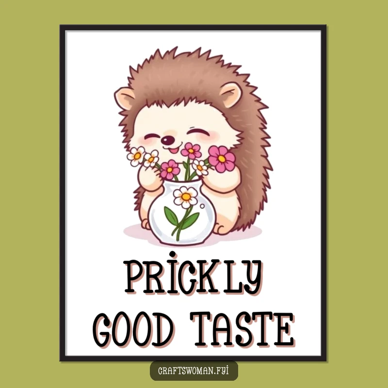 Funny Hedgehog Flower Poster: Whimsical Wall Art for Nature Lovers