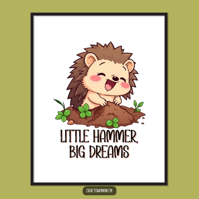 Funny Hedgehog Hammer Poster: Whimsical Wall Art for a DIY-Inspired Space