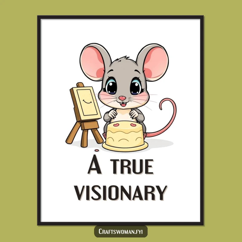 Funny Mouse Poster: Artistic Mouse Admiring, Whimsical Wall Art Funny Gift