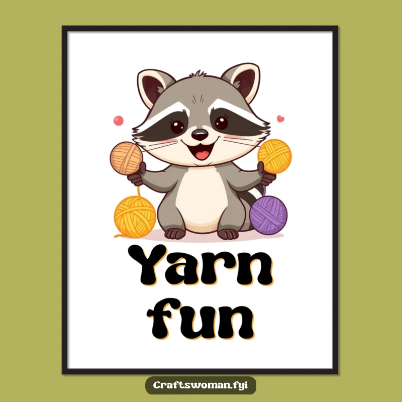 Funny Raccoon Juggling Poster - Whimsical Wall Art for Yarn Lovers