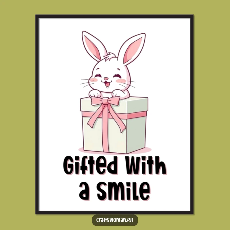 Funny Bunny Gift Poster: Giggling Rabbit Wrapping Presents, Charming Funny Gift Decor!