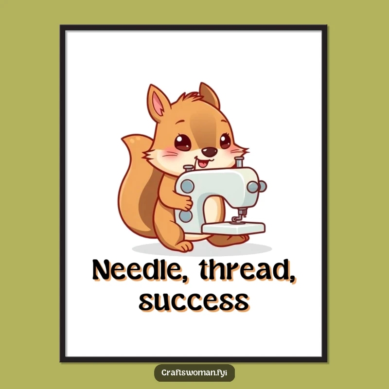 Funny Squirrel Sewing Poster - Whimsical Art Gift for Sewists