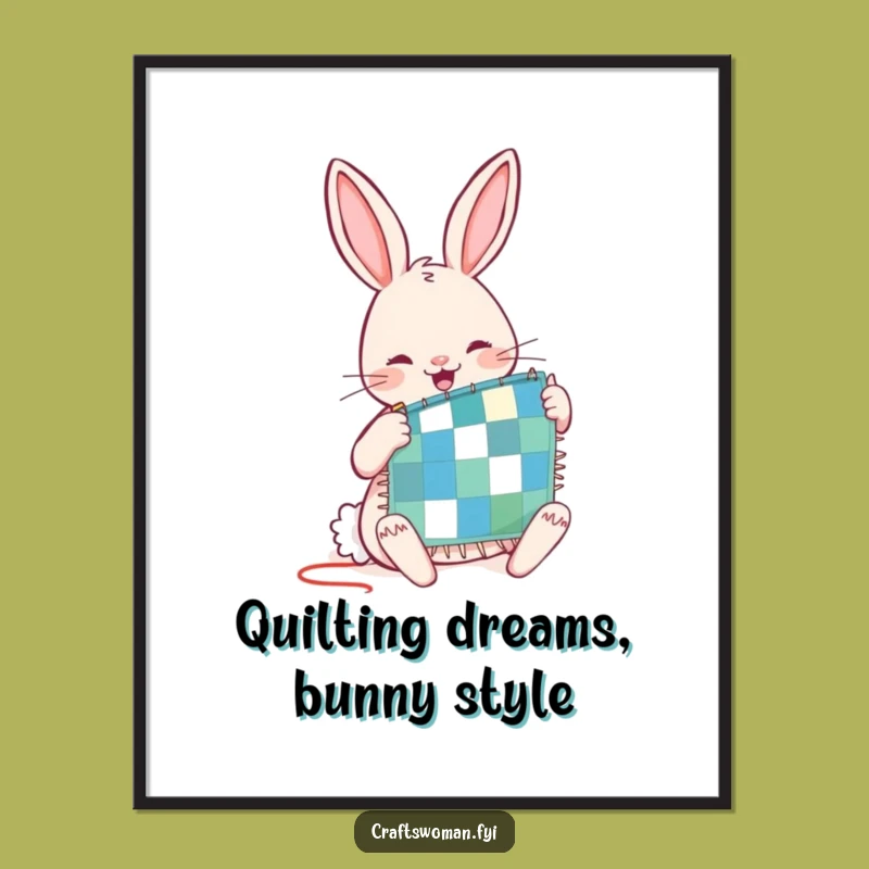Funny Rabbit Quilting Poster: Whimsical Wall Art for a Cozy Craft Space