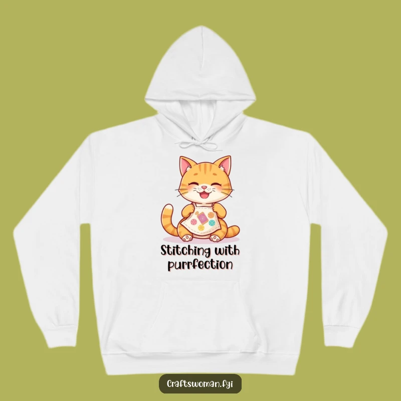 Funny Cat Hoodie: Joyful Stitcher in Apron, Cozy & Hilarious Gift