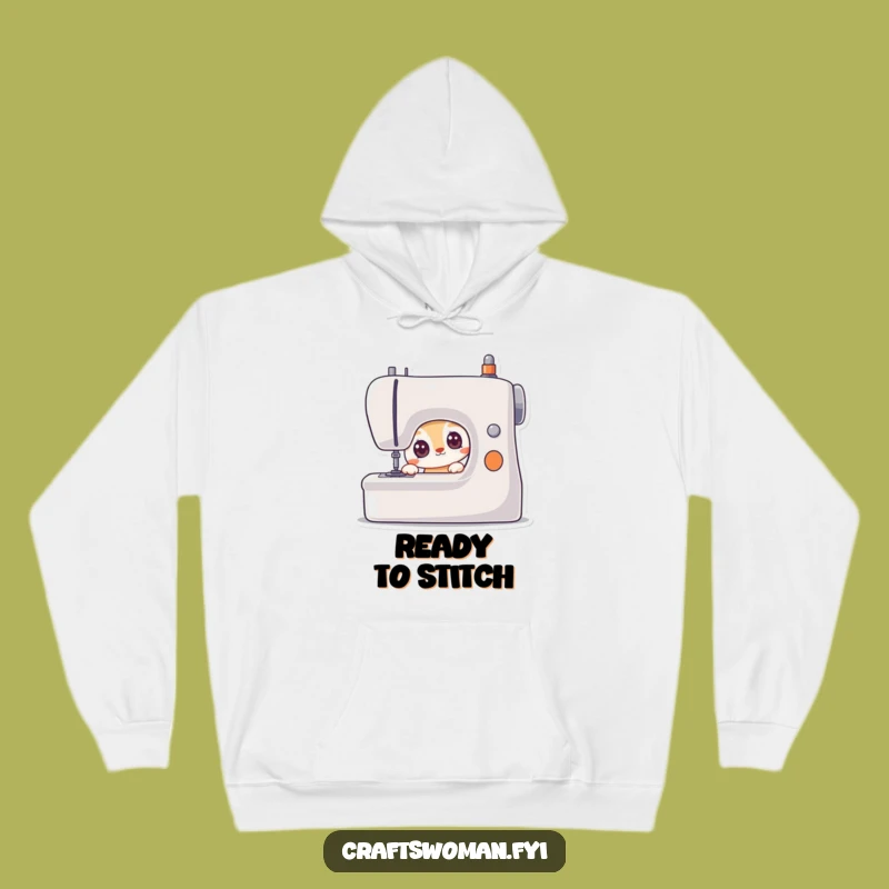 Funny Cozy Hoodie: Curious Animal Eying Sewing Machine, Warm Beginner Sewing Gift