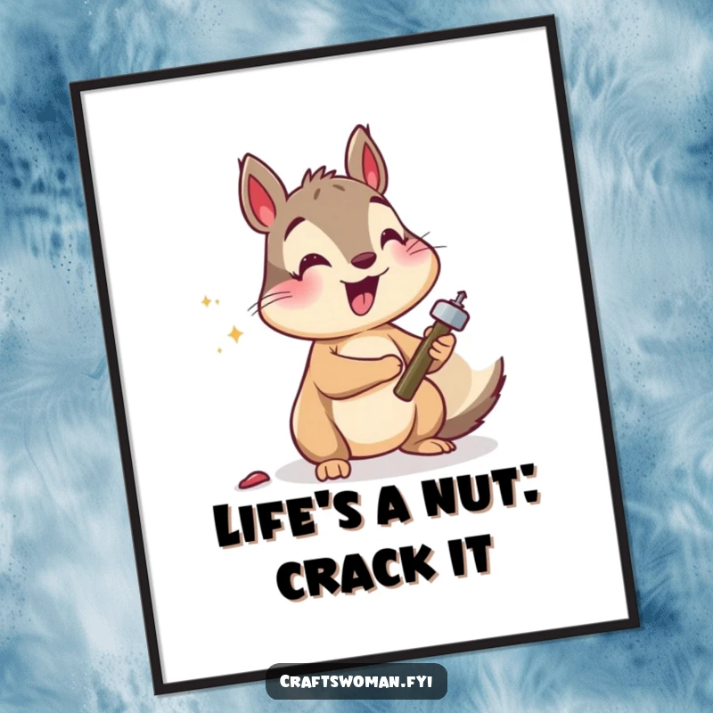 Funny Free Printable Wall Art: A busy squirrel humorously hammering a nail, great for DIY home decor.