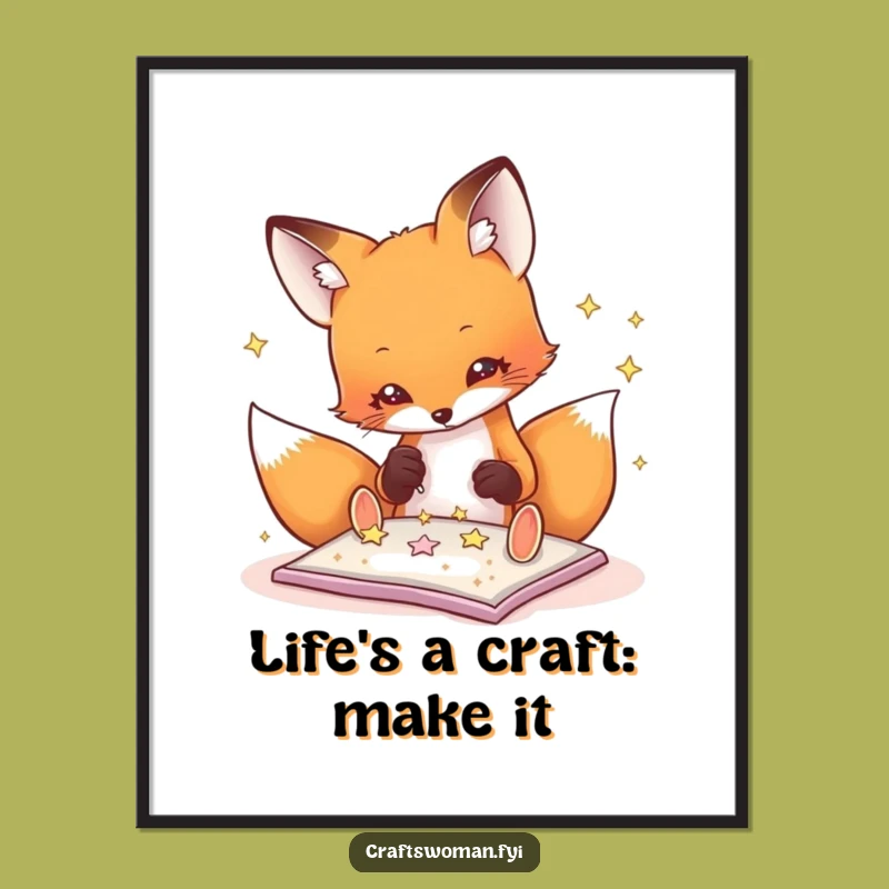 Free Printable Wall Art: Playful Fox Crafting Stars - Funny DIY Decor Downloadable