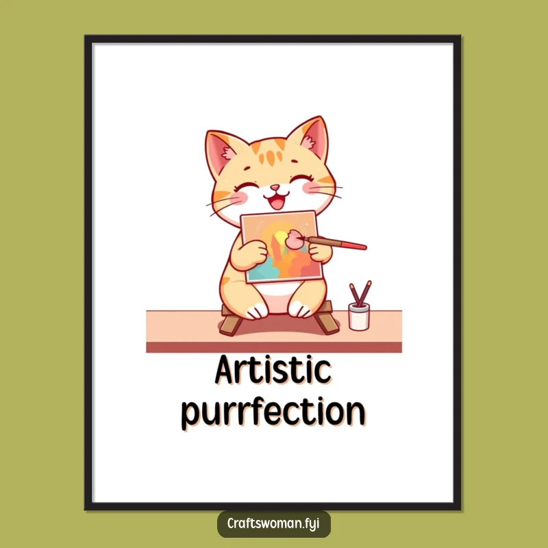 Funny Free Printable Wall Art: Cat Artist Masterpiece, Downloadable Decor Gift