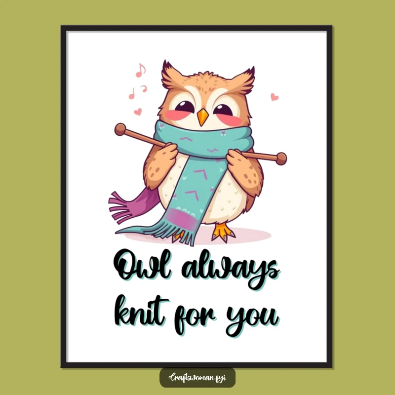 Funny Free Printable Wall Art: Joyful Owl Knitting - Cozy Downloadable Art for Your Home!