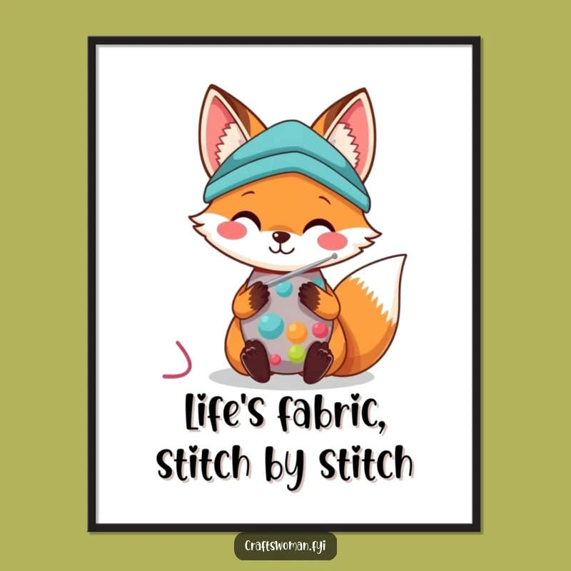 Funny Free Printable Wall Art: Kawaii Fox Sewing Art