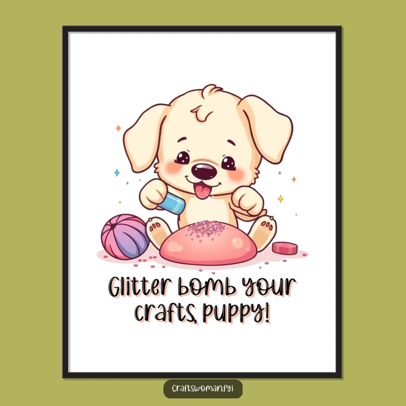 Funny Free Printable Wall Art: Puppy's Glitter Explosion, Vibrant Downloadable Decor