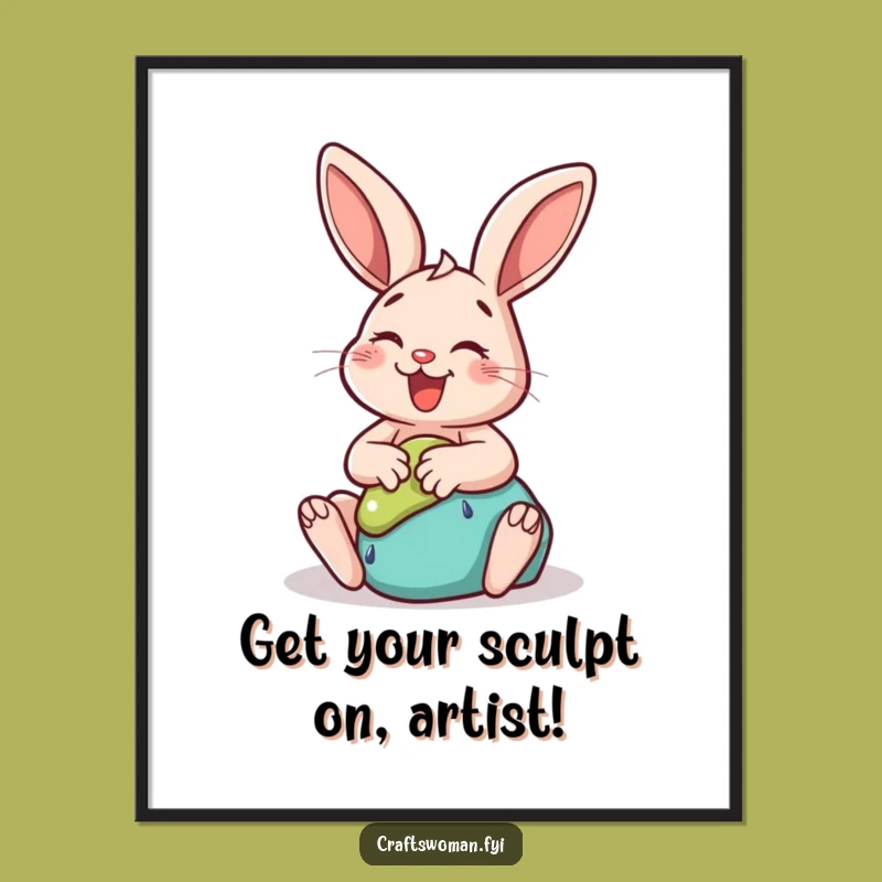 Funny Free Printable Wall Art: Rabbit Sculpting Whimsy, Modern Downloadable Decor