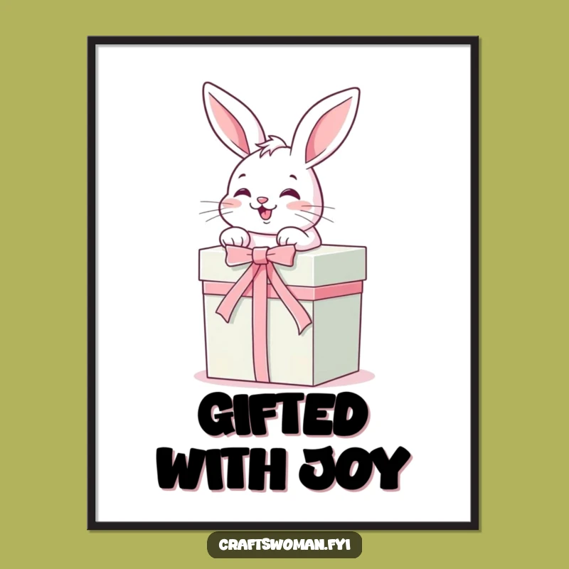 Funny Free Printable Wall Art: Bunny's Gift Wrapping Joy, Downloadable Cute Decor