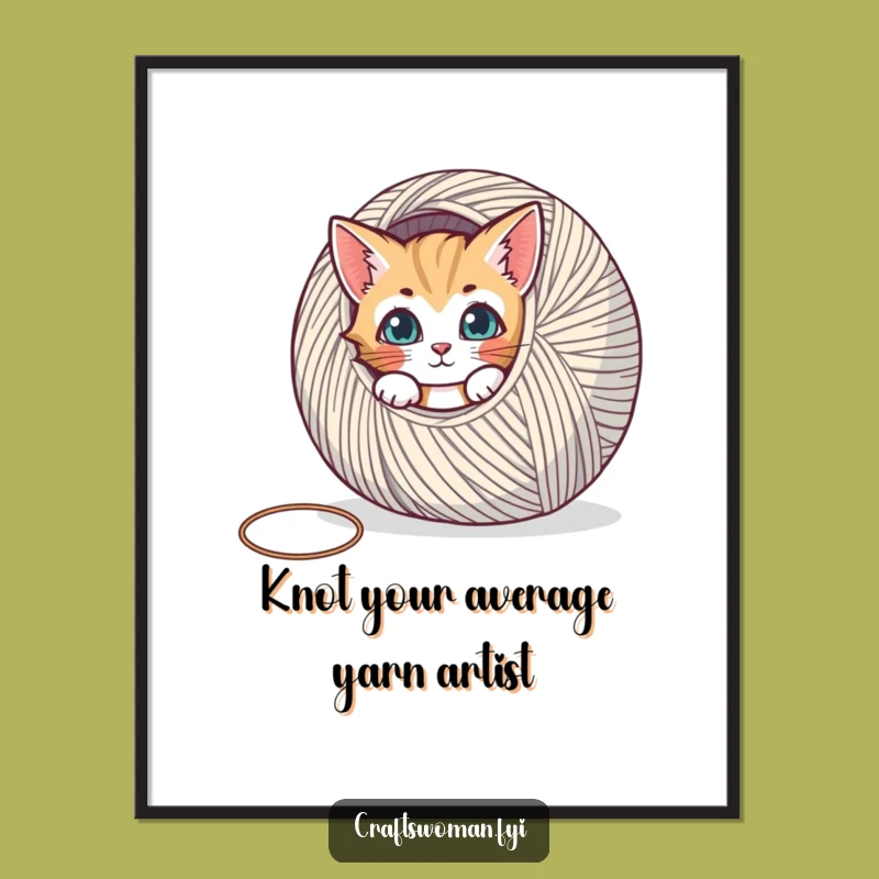 Free Printable Funny Cat Wall Art - Curious Kitten Yarn Decor Downloadable