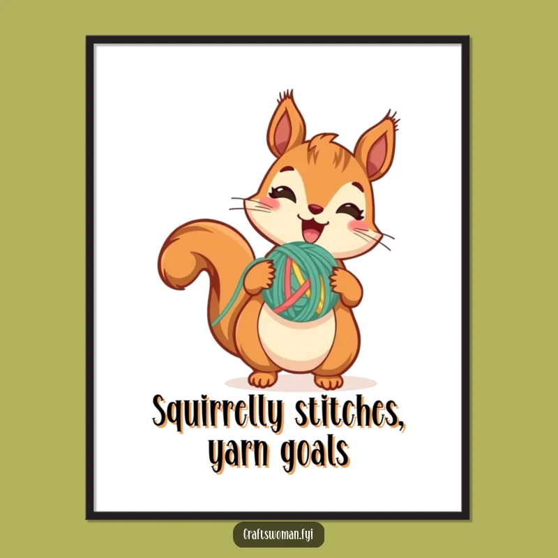 Free Printable Squirrel Wall Art: Yarn Stitch Funny Downloadable Decor Gift