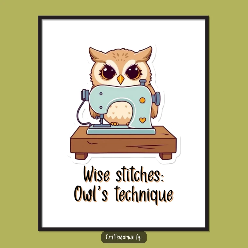 Free Printable Owl Sewing Art - Funny Animal Downloadable Poster for Creative Spaces