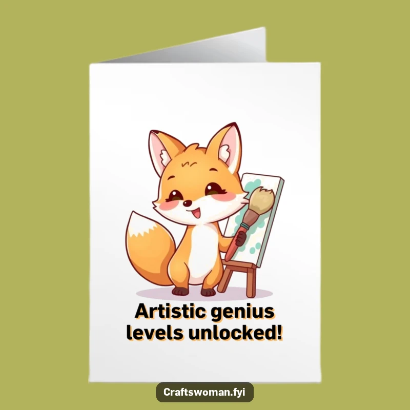 Free Printable Funny Fox Painting Birthday Card - Downloadable DIY Gift for Art Lovers