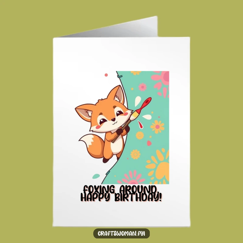 Free Printable Birthday Card: Fox Painting Fabric, Artistic Celebration Downloadable Gift