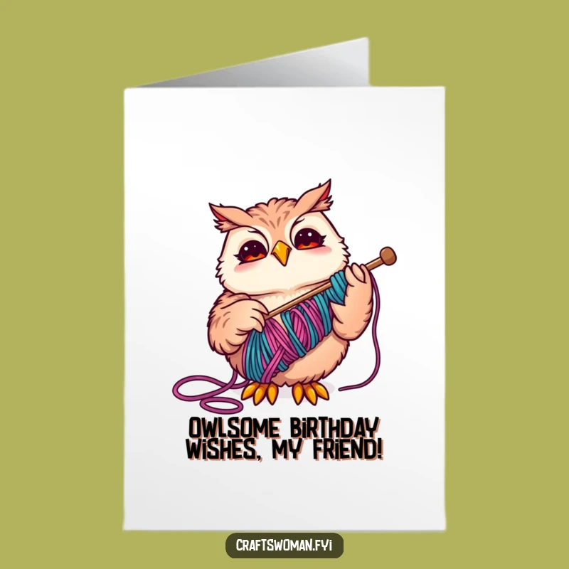 Free Printable Birthday Card: Funny Owl Sewing Joyful Yarn - Instant Download