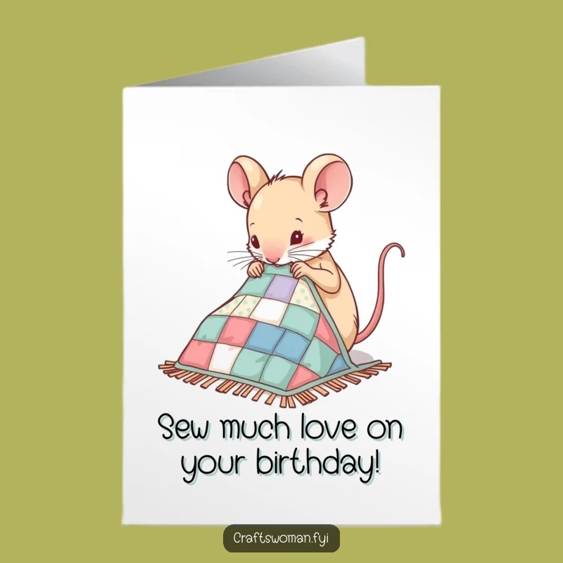 Free Printable Birthday Card: Mouse Sewing Quilt Fun - Instant Download Gift