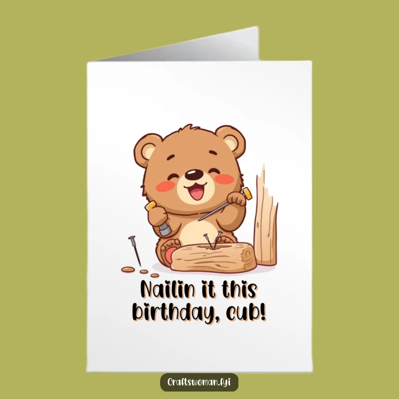 Free Printable Funny Bear Cub Birthday Card - DIY Gift for Little Builders