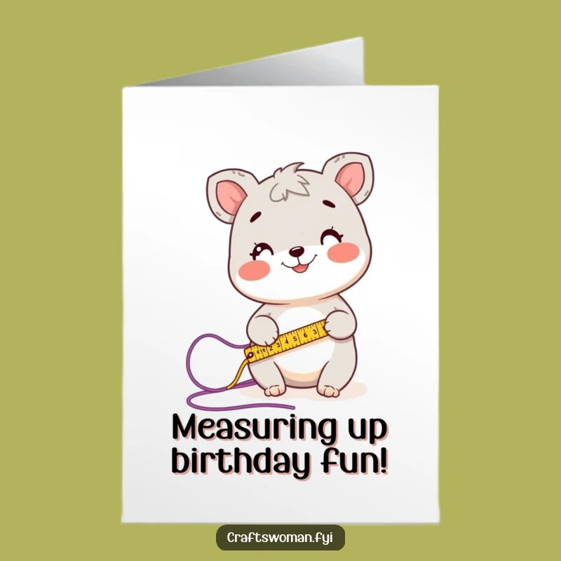 Free Printable Funny Birthday Card: Happy Animal Measures Yarn - Downloadable DIY Gift!