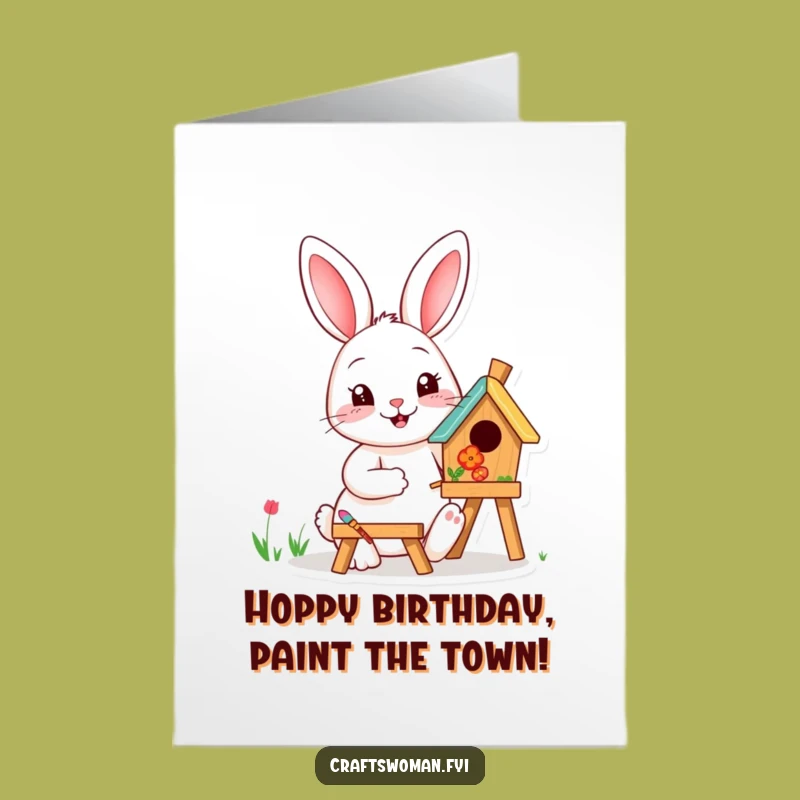 Free Printable Rabbit Painting Birthday Card: Cheerful DIY Downloadable Gift for Artists