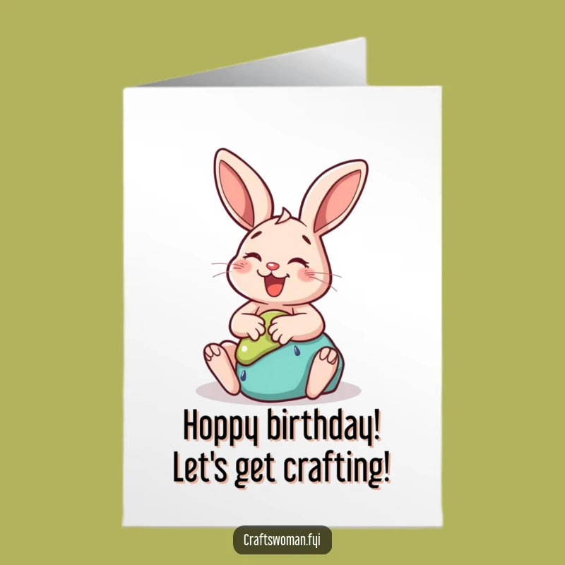 Free Printable Birthday Card: Funny Rabbit Sculpting Joyful Clay Creation