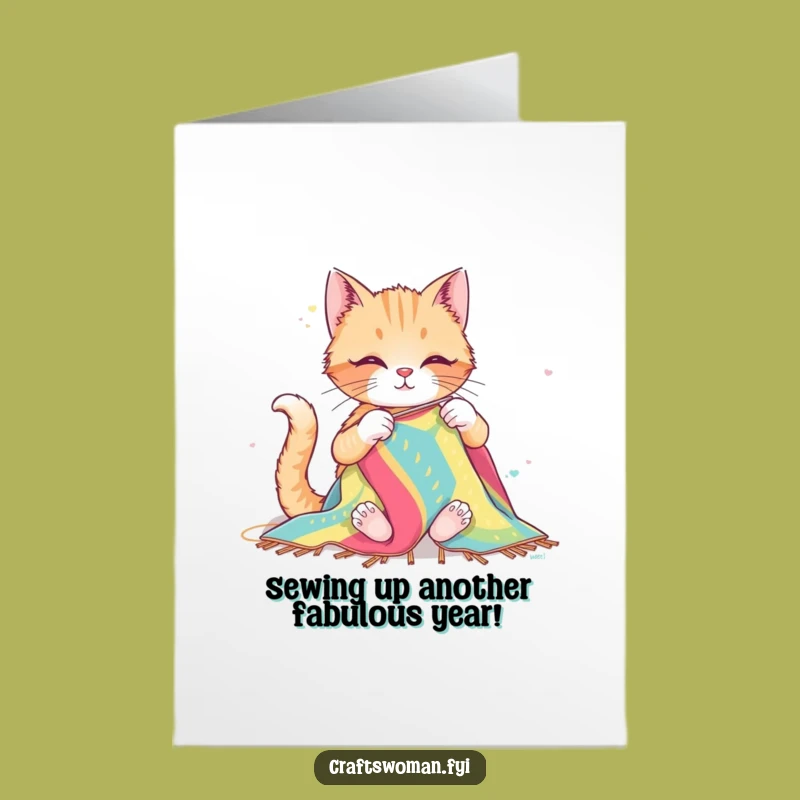 Free Printable Funny Cat Sewing Birthday Card - DIY Gift for Crafty Cat Lovers