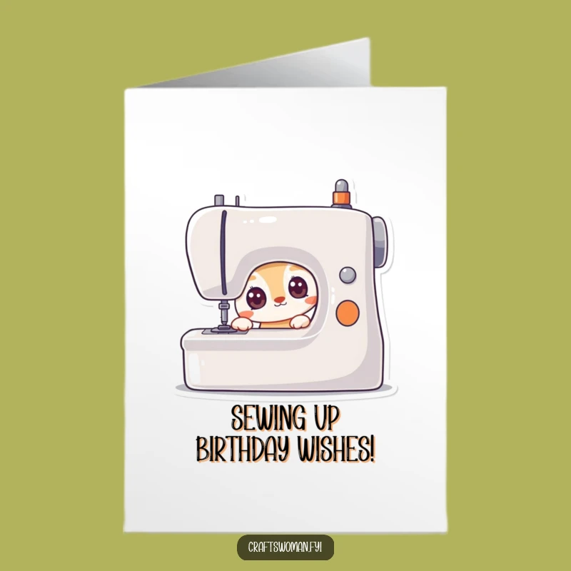 Free Printable Funny Birthday Card: Curious Animal Sees Sewing Machine - Downloadable DIY Gift!