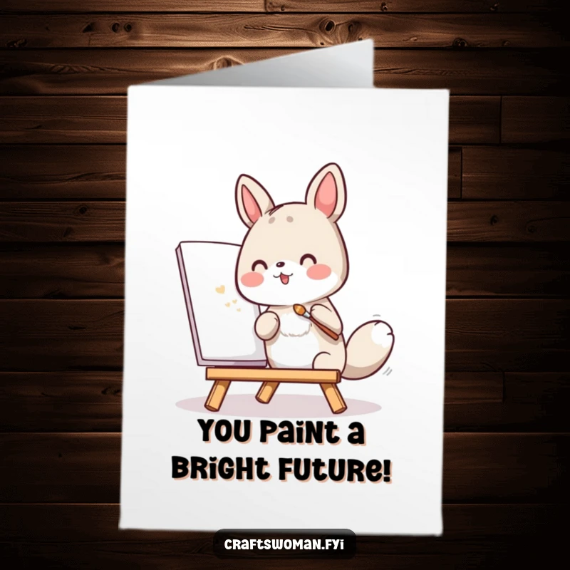 Funny Free Printable Congratulations Card: An enthusiastic animal artist paints a small canvas, congratulating a significant accomplishment with creativity.