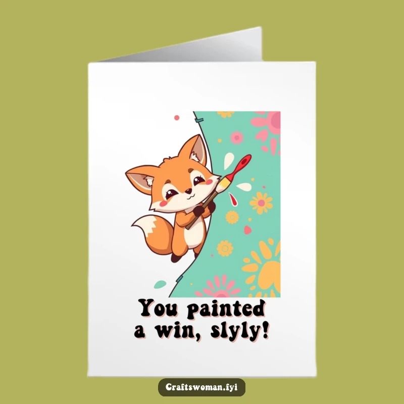 Free Printable Congrats Card: Fox's Vibrant Creation, Artistic Success Downloadable