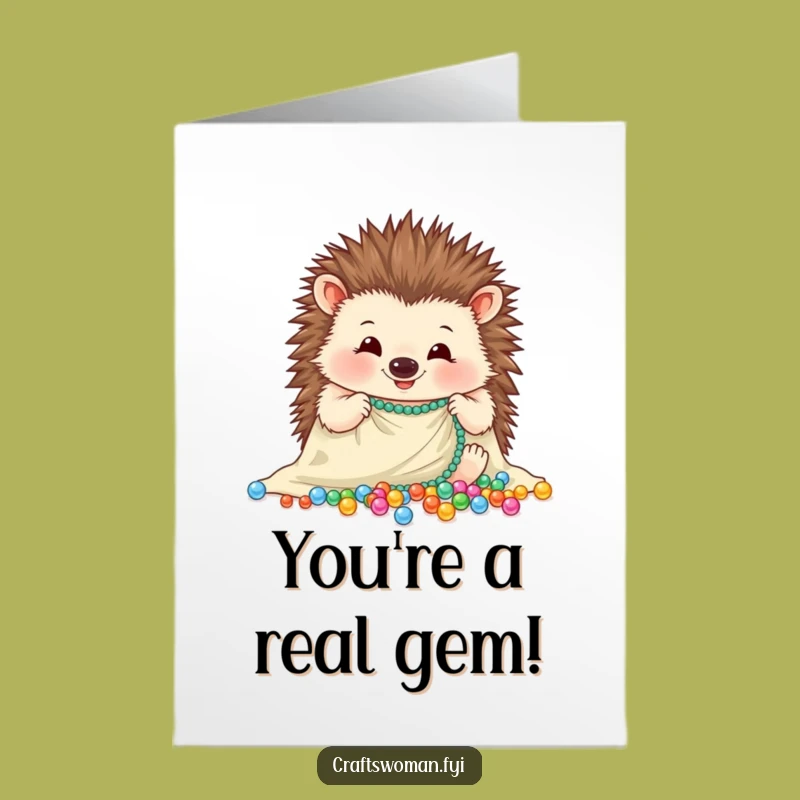 Free Printable Congrats Card: Hedgehog's Beading Brilliance - Downloadable Humor!