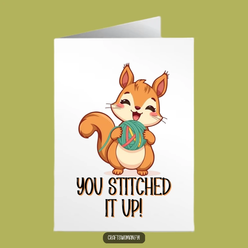 Free Printable Squirrel Congrats Card: Yarn Stitch Funny Downloadable Gift Achievement