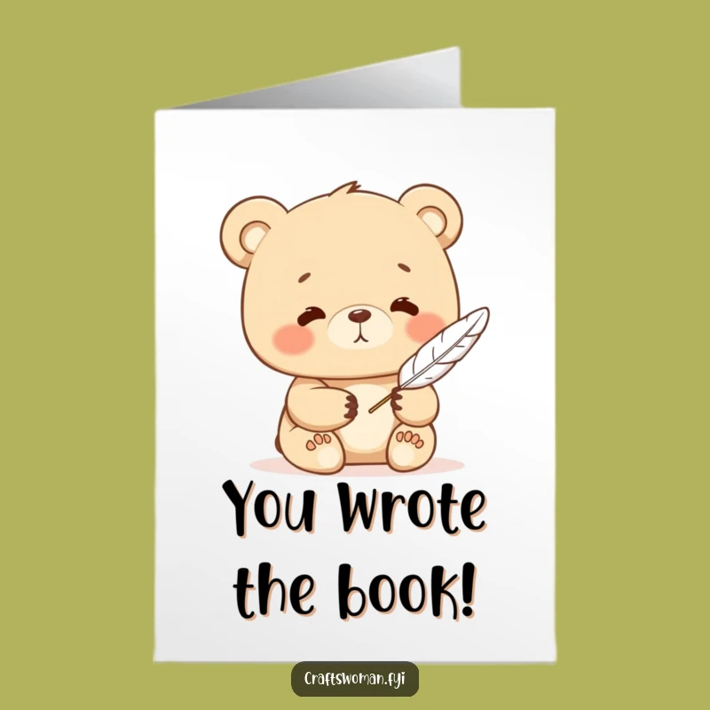Elegant Free Printable Bear Quill Congrats Card - DIY Download