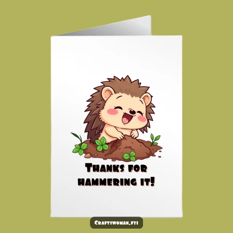 Free Printable Hedgehog Thank You Card: Hammering Hedgehog, DIY Downloadable Gift!