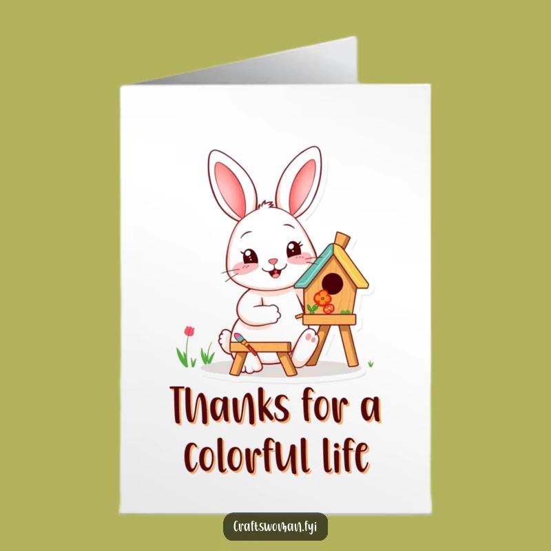 Free Printable Rabbit Painting Thank You Card: Colorful DIY Downloadable Gift of Gratitude