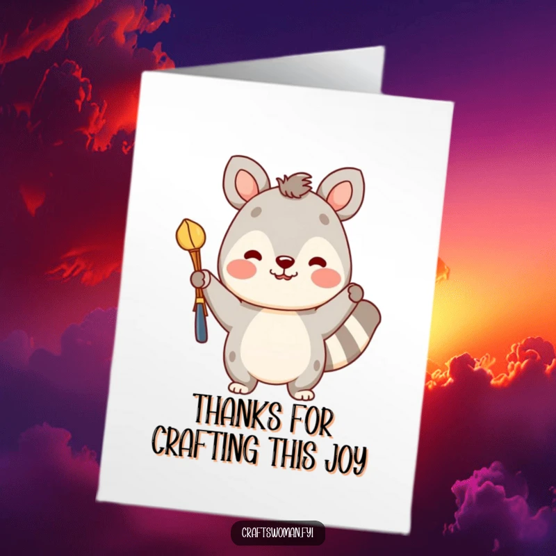 Funny Free Printable Thank You Card: A happy animal proudly holds up a colorful, finished craft, saying thanks with humor.