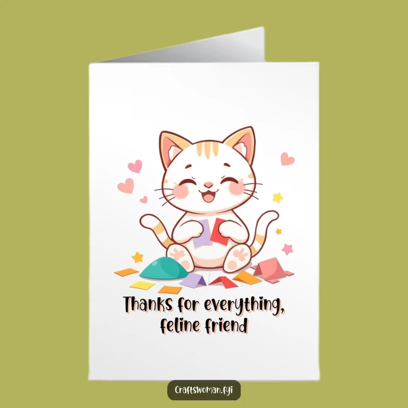 Free Printable Thank You Card: Cat's Colorful Thanks, Paper Cutout Gratitude