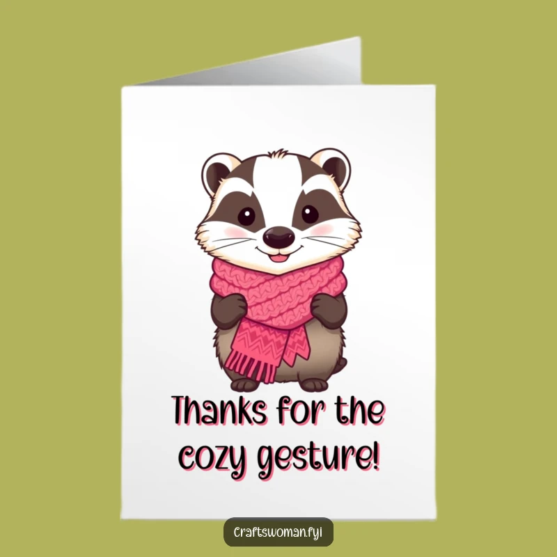 Free Printable Badger Scarf Card - Funny Thank You Downloadable Gift for Friends