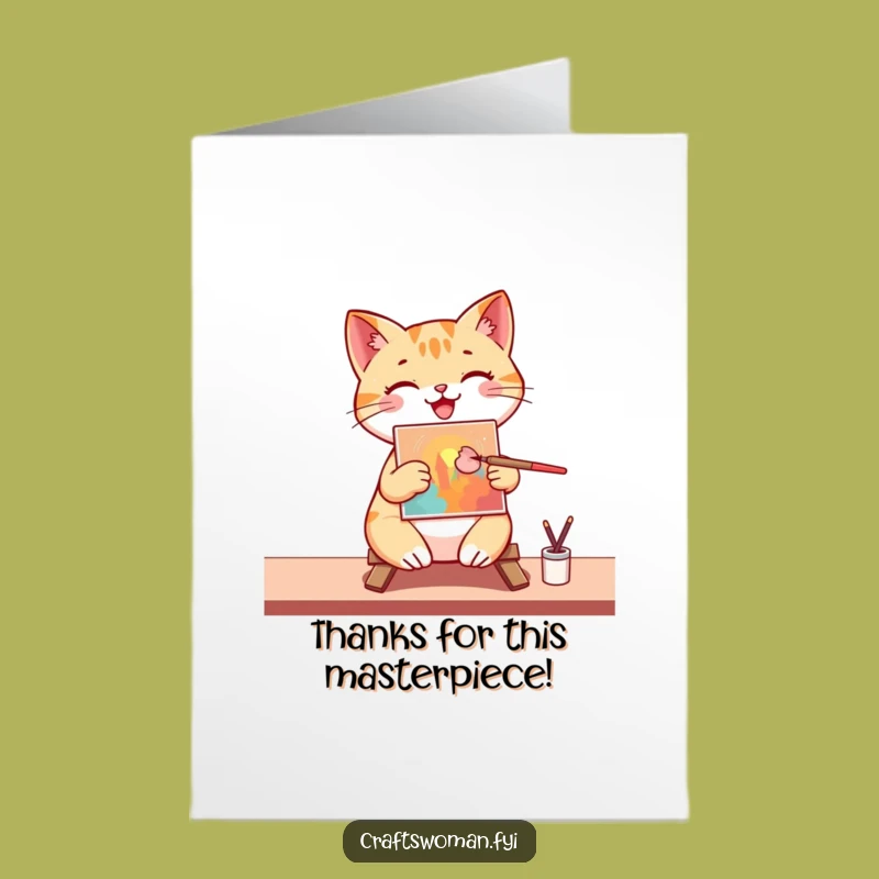 Free Printable Thank You Card: Grateful Cat Painter, DIY Funny Downloadable Gift