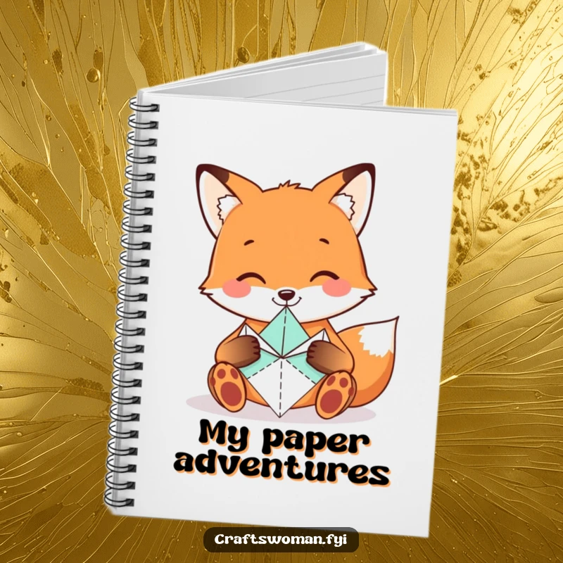 Funny Fox Notebook featuring a smiling fox folding origami shapes, great for jotting down creative ideas.