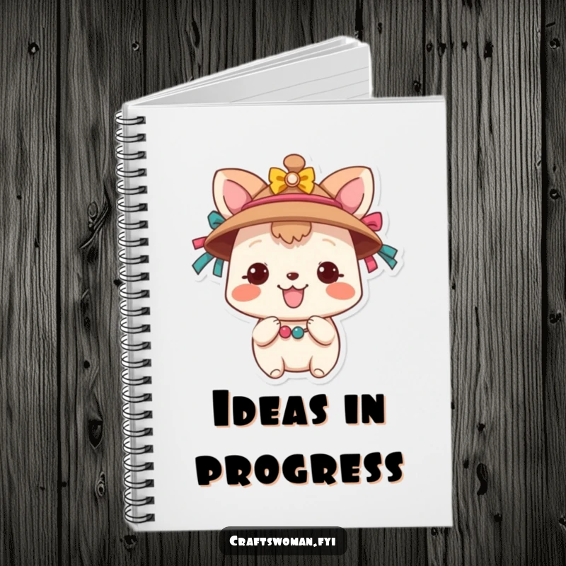 Funny Animal Craft Notebook: A smiling animal character adds colorful ribbons and beads to a hat, symbolizing creative expression and fun.